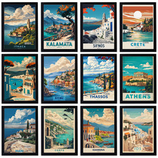 Listing image for Vintage Holiday Greece Travel Poster Retro City Print Decor Wall Art A5 A4 A3