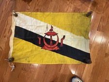 Listing image for Vintage Brunei Flag Yellow Black White Stripe Red Crest Maritime 30” Plus