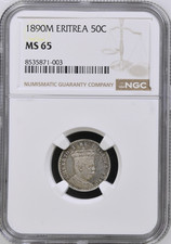 Listing image for 1890 Eritrea 50 Centesimi Umberto I Silver Coin Beautiful Lustre UNC/MS65