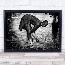 Listing image for Surma Tribe Woman Washing Up Her Jewellery Ethiopia Wall Art Print