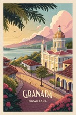 Listing image for Charming Granada Nicaragua Travel Poster - Colonial Architecture Art Print A1-A4